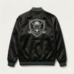 Handmade Black Hockey Satin Bomber Jacket | Unisex Varsity Style - Image 2
