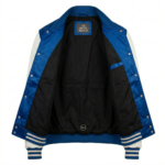 Handmade Unisex Blue Satin Varsity Jacket Trendy Fashion Durable Quality - Image 3